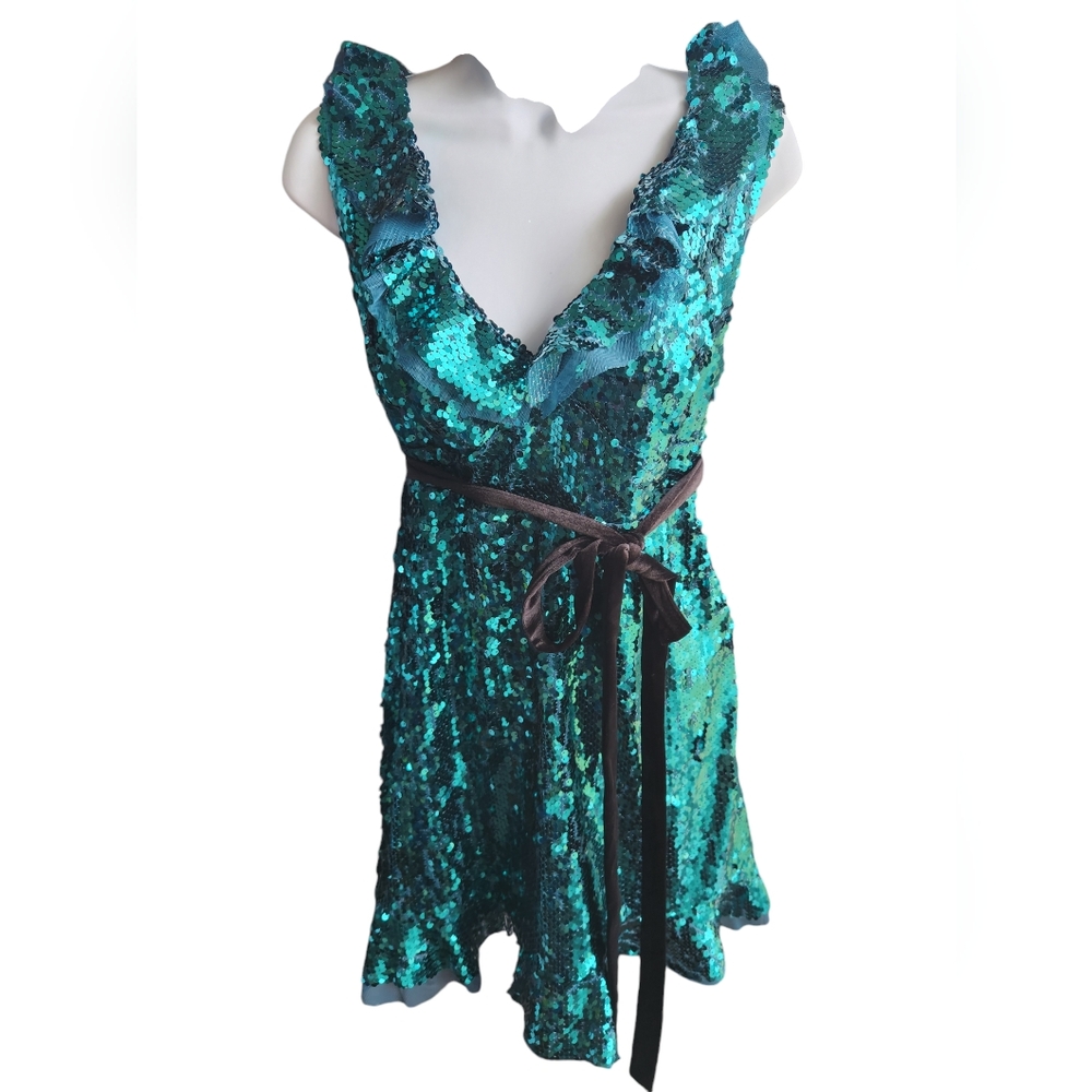 Free People Green Sleeveless Hidden Zip Sequined Mini Party Dress Size 0